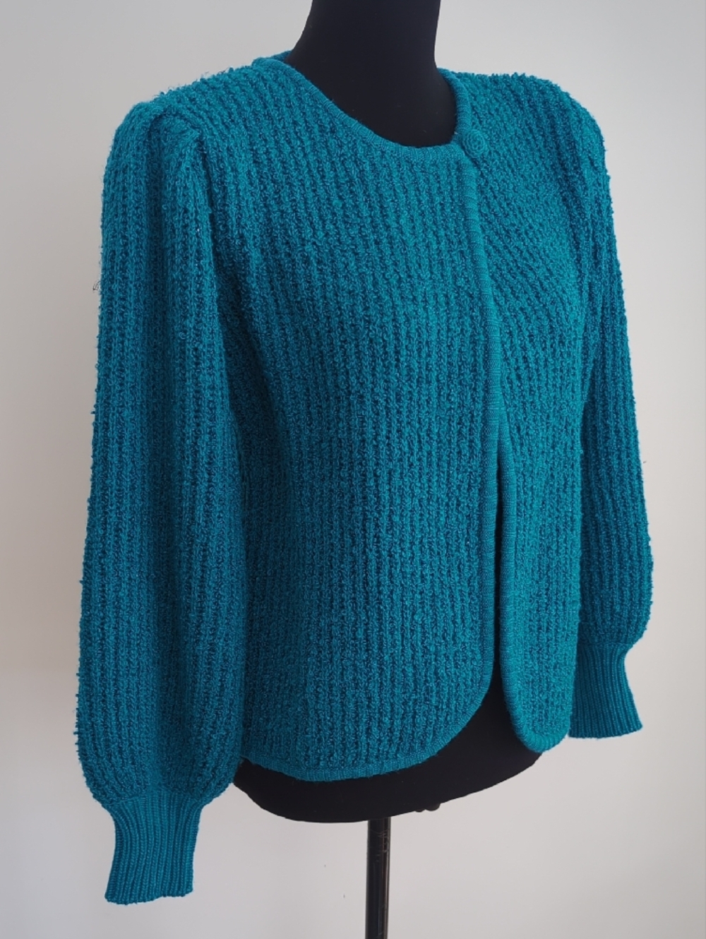 Grandma Core Authentic Vintage Style Teal Blue Knit Cardigan